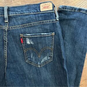 Levi's Distressed Dark Wash Boyfriend 513 Jeans Tapered Ankles women’s Size 9